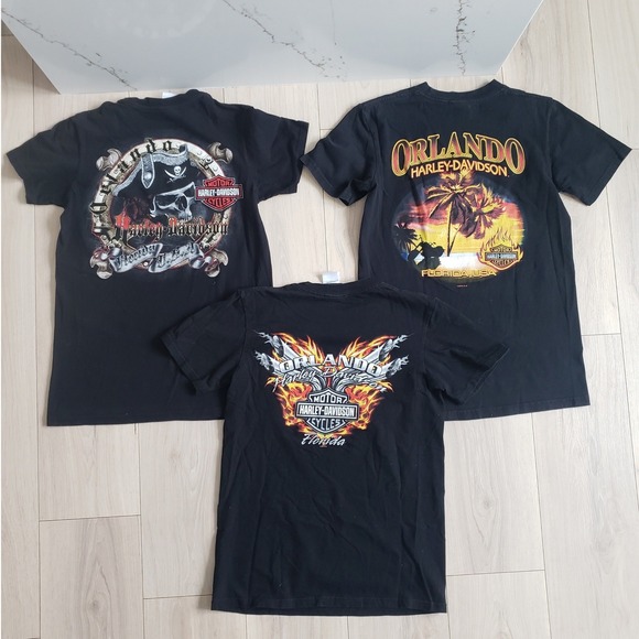 Harley Davidson Graphic T Shirt Bundle Mens S Black Orlando Florida Motorcycles